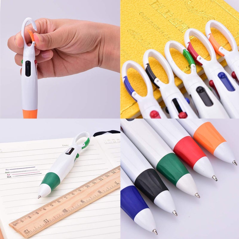 Onwon 6 Pieces Retractable Shuttle Pens 4 Neon Color in One Ballpoint Pen with Buckle Clip on Top Multi-Color Carabiner Keychain for Office School Supplies Gift (6 Pcs) - Image 3